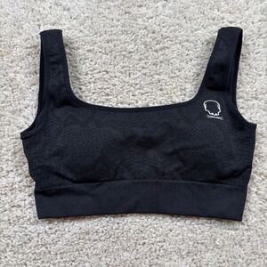 Skull & Bones Seamless Sports Bra Women Large Black Excellent Square Neck Logo